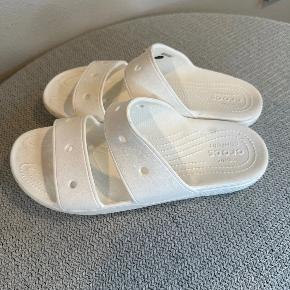 Crocs Classic Slide Sandals Mens 10 White Double Strap Comfortable Slip On Shoes